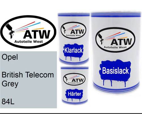 Opel, British Telecom Grey, 84L: 500ml Lackdose + 500ml Klarlack + 250ml Härter - Set, von ATW Autoteile West.